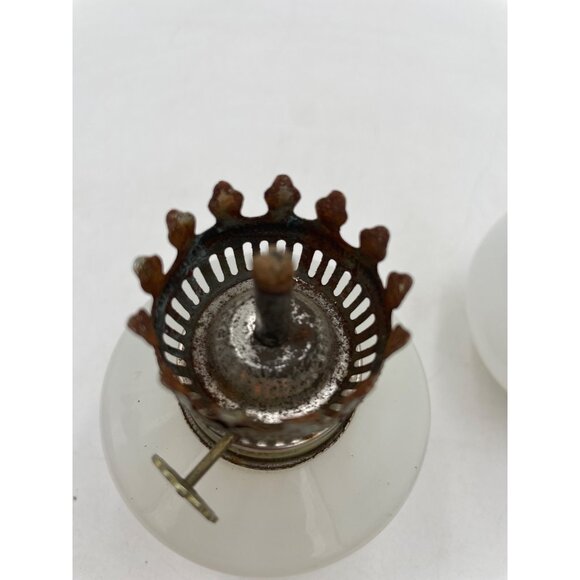 Miniature White Milk Glass Oil Lamp Hand-Painted Floral Design & Decorative Trim - Picture 7 of 7